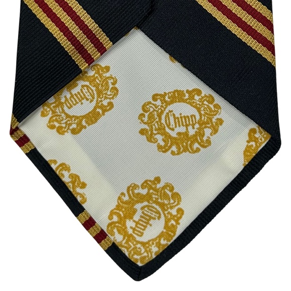 Chipp Men's Narrow Black Red Gold Striped Silk Repp Tie Necktie - Picture 7 of 7